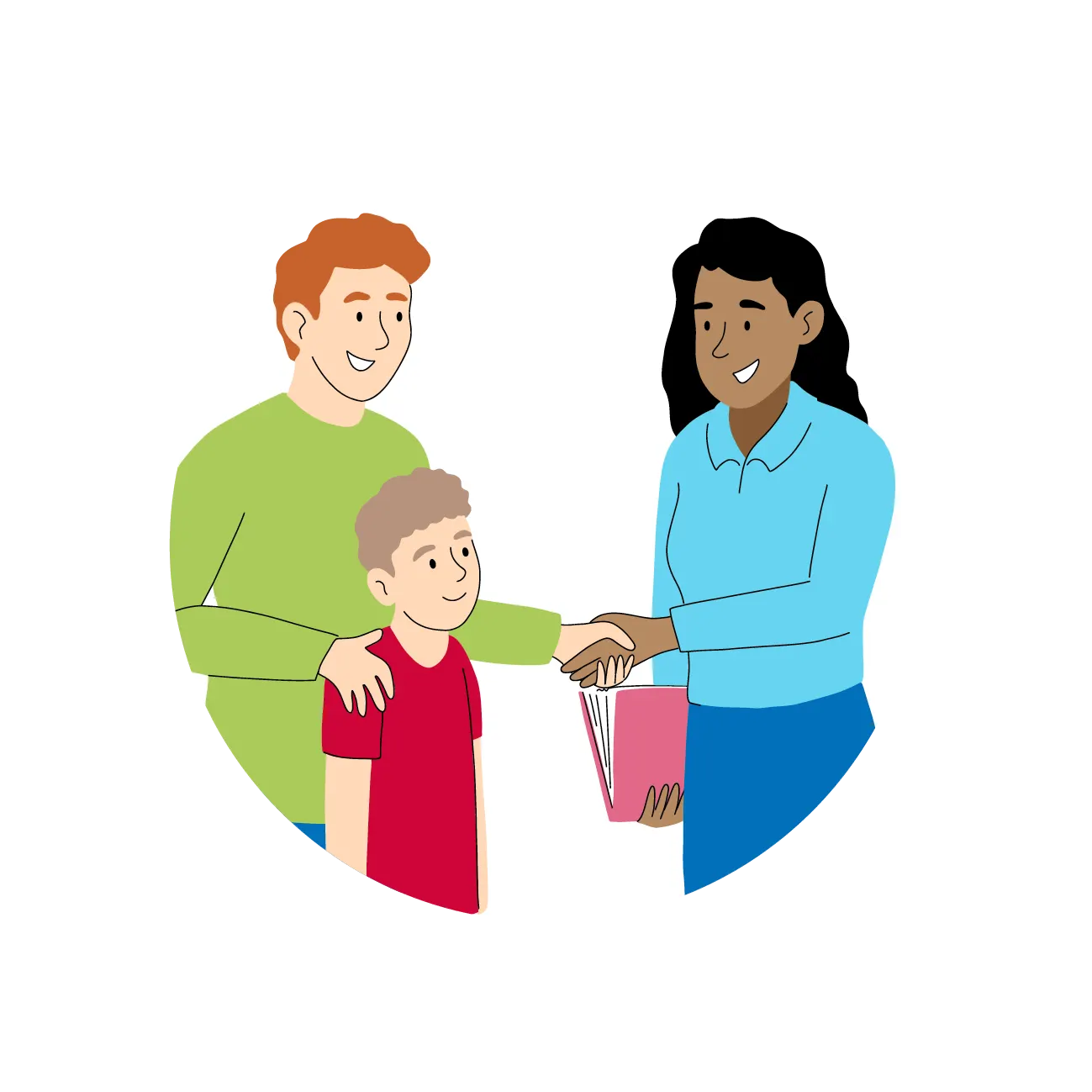 Leerkracht ouder en leerling illustratie
